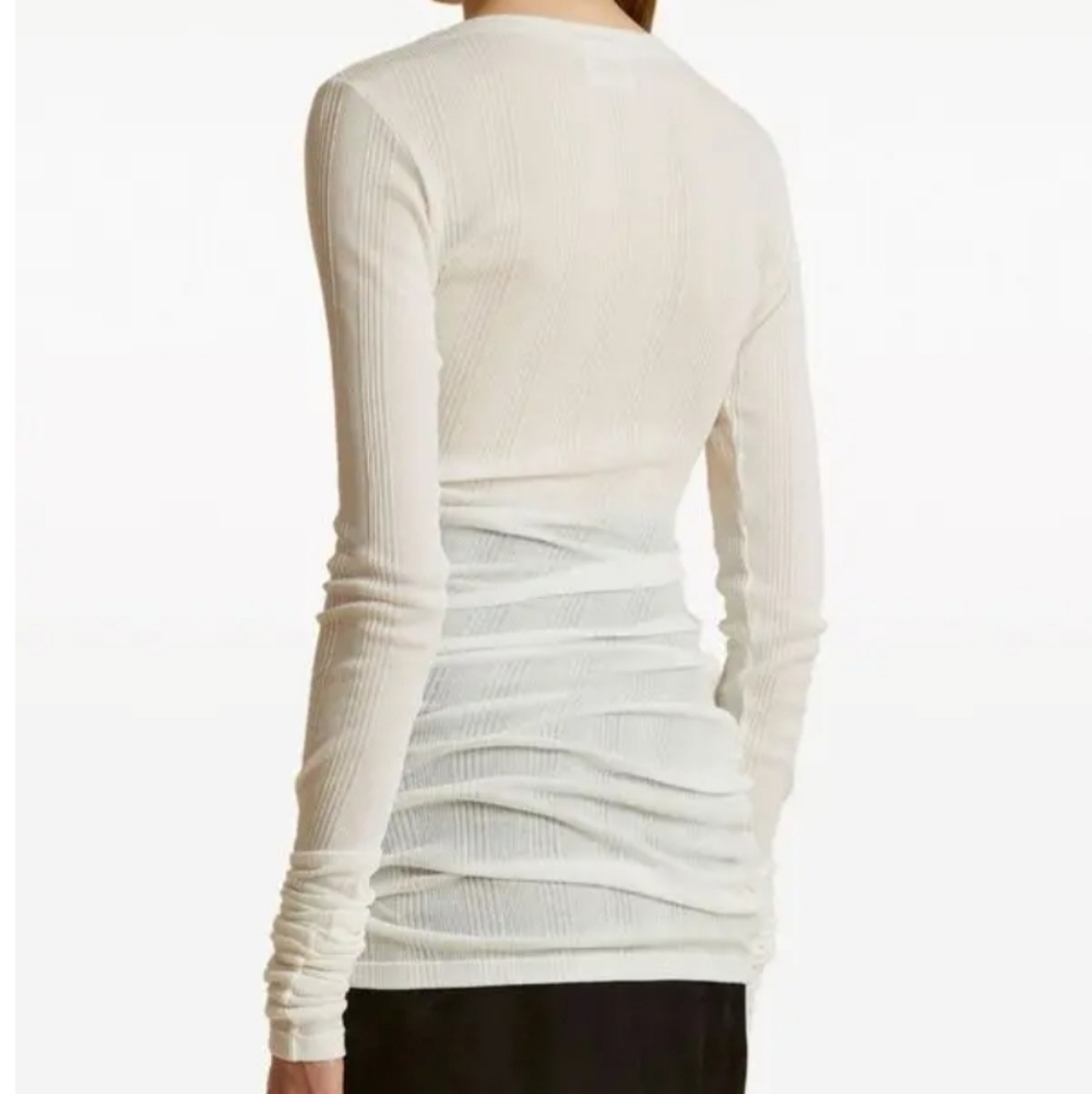 Khaite cream cotton ribbed knit crew neck extended long sleeves Medium - Picture 8 of 8